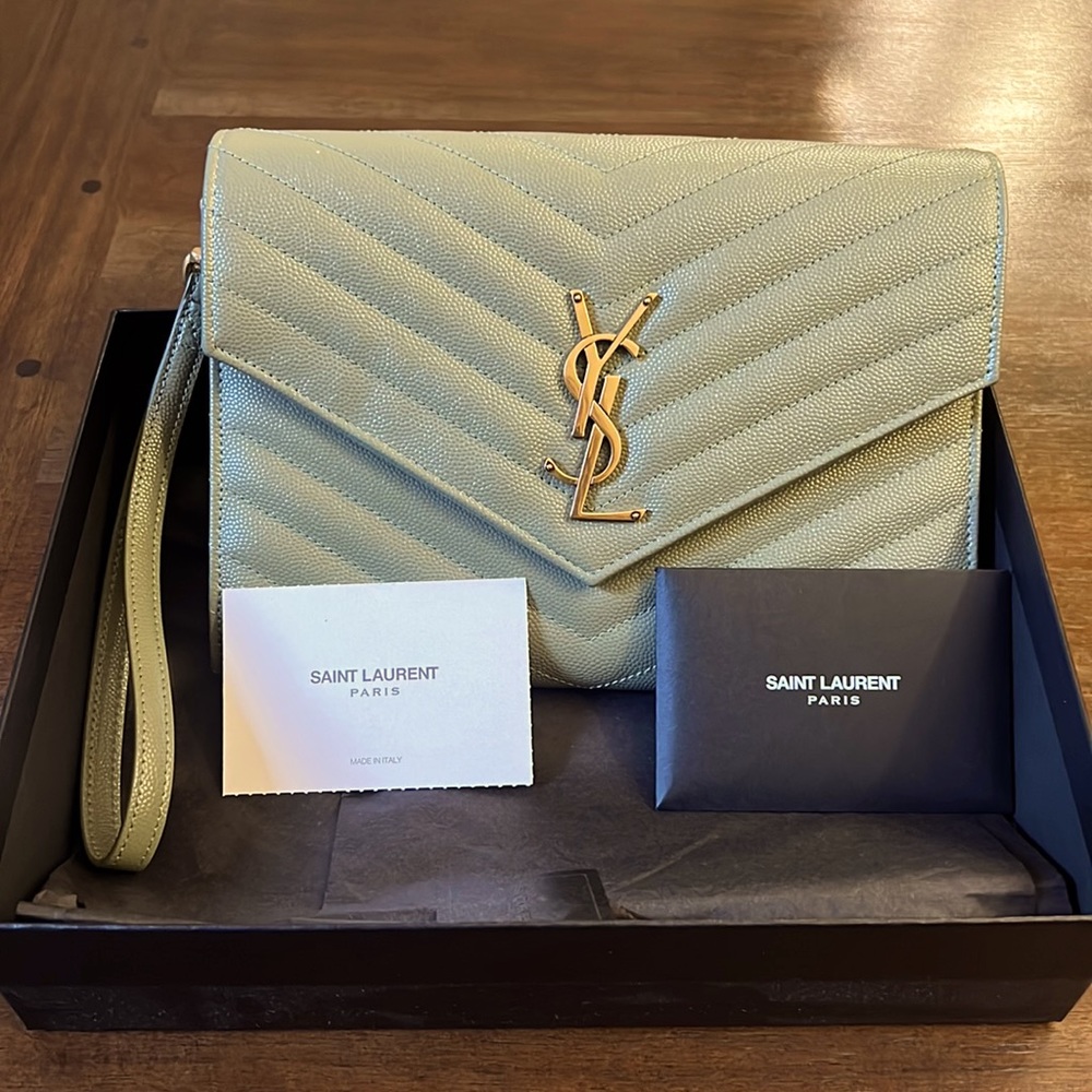 Saint Laurent Monogram leather quilted clutch and wristlet